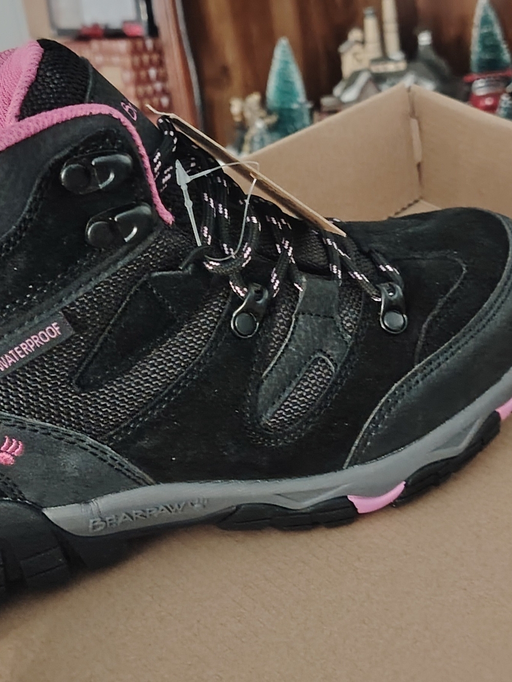 BearPaw Women's Black and Pink Lace-Up hiking boots